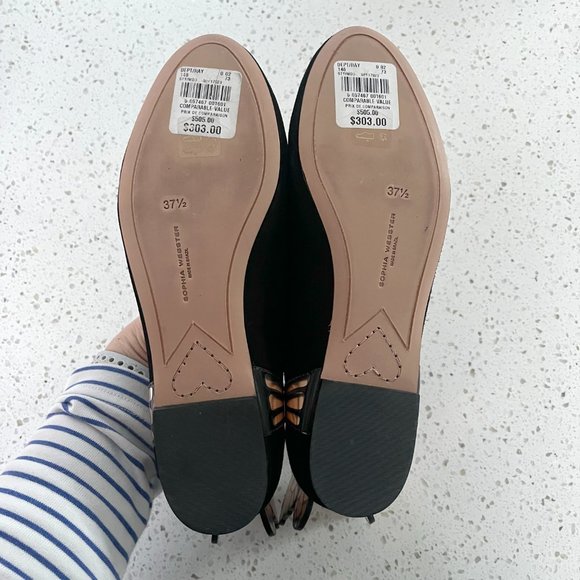 NWT Sophia Webster Black and Gold Butterfly Flats with ankle straps SZ 6.5 /37.5 - Picture 8 of 10
